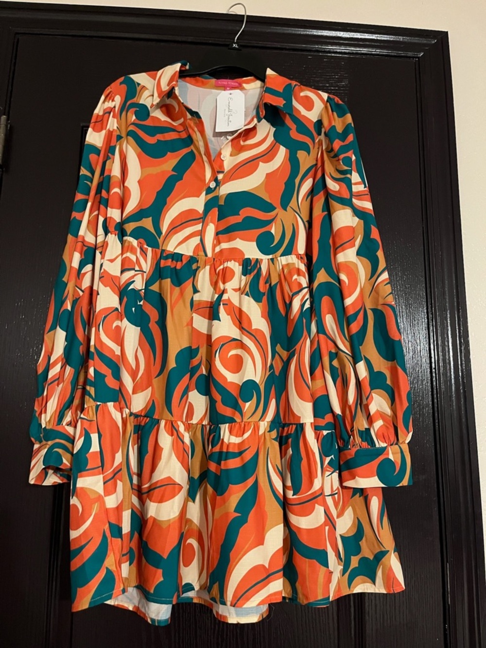 Orange & Teal Swirl Pattern Tiered Dress